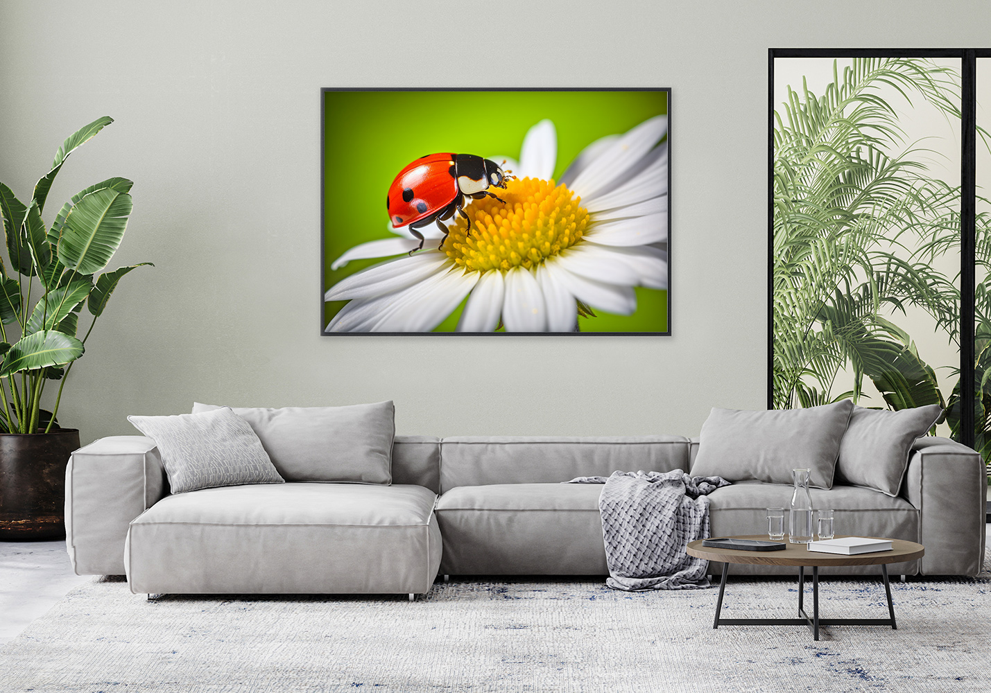 Ladybug on a daisy flower