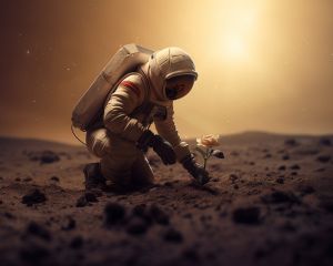 Astronaut and a flower